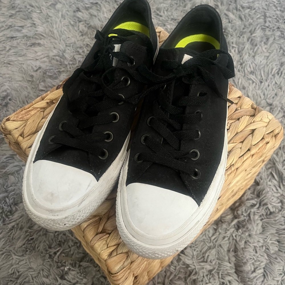Converse Black Canvas Low-Top Sneakers with White Toe Cap